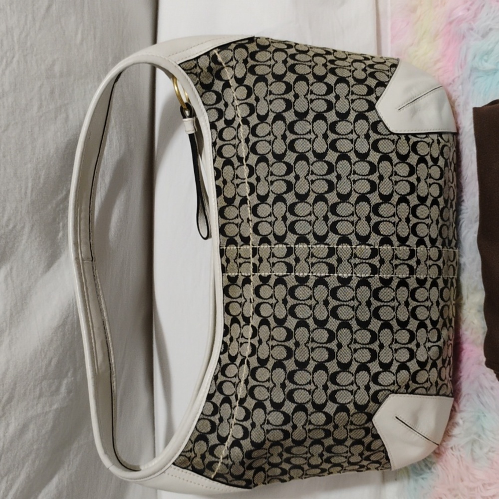 SALE! Auth Coach Signature C Ergo Denim White Leather Shoulder Bag W Dust Bag - Picture 4 of 15